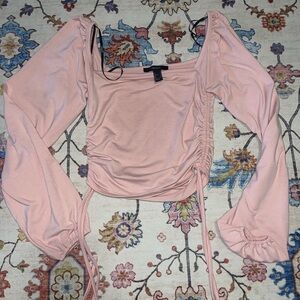 Forever 21 Blush Ruched Long Sleeve Blouse